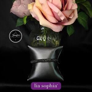 Lia Sophia "Glitterati" Cut Crystal Hematite Gunmetal Hinged Bangle Bracelet